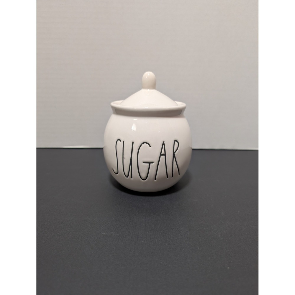 Rae Dunn Sugar Glossy White Ceramic Round Jar Ivory Canister Farmhouse Kitchen